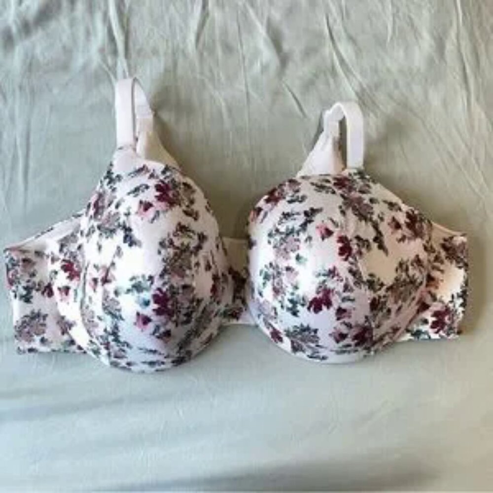 Cacique White Floral Print Lightly Lined Full Coverage Underwire Plus Size Bra